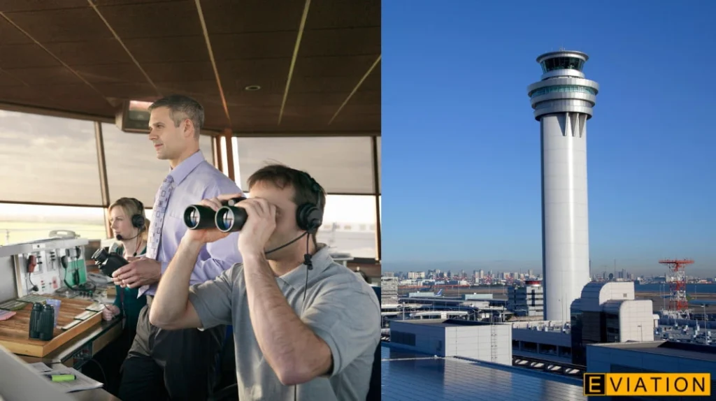 A imagem mostra operadores em um centro de controle de tráfego aéreo observando visualmente a movimentação dos aviões